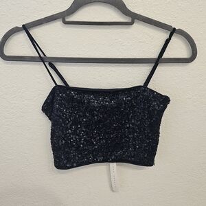 Susana Monaco Navy Sequin Crop Top